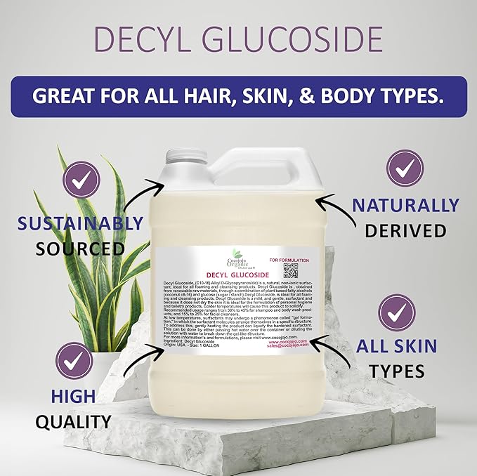 Cocojojo Decyl Glucoside Natural Surfactant - Surfactants for Soap Making, Lauryl Glucoside, DIY Shower Gel, Skin Care, Body and Face Wash, Plant Derived, Natural - 1 Gallon (Pack of 1)