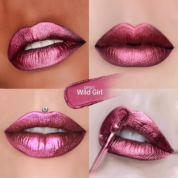 3Pc Lipsticks Set for Women Metallic Lipstick Long Lasting Dark Red Burgundy Pink Lip Gloss, Metal Shine Lightweight Hydrating Full Coverage Lip Color, DP104/107/108