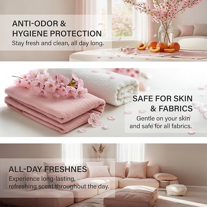 W.Dressroom No.49 Peach Blossom Living Clear Perfume, Body Mist & Fabric Spray Deodorizer, Alcohol-Free Water-Based, Odor Neutralizer for Clothes, Bedding & Room, Travel Size 2.36 oz