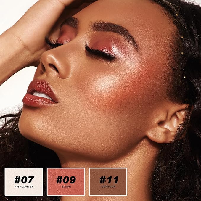 3-in-1 Cream Contour Stick Set - Fair (7+9+11) - Blush, Contour & Highlighter - Long Lasting, Waterproof - Matte & Dewy Finish