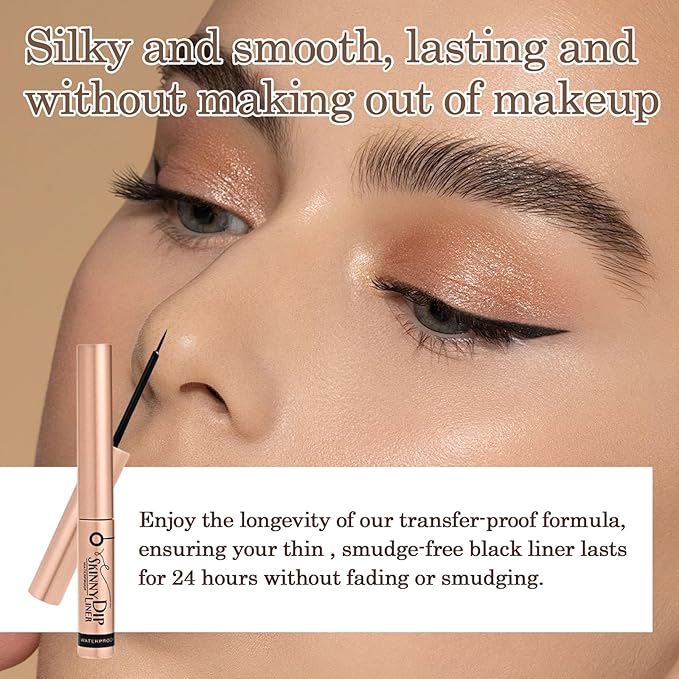 Skinny Dip Liquid Eyeliner - Matte Black, 24H Long-Lasting, Smudge-Proof, Precision Dip Brush Tip, Quick-Dry Formula, Cruelty-Free Eye Makeup for Cat Eye & Winged Looks