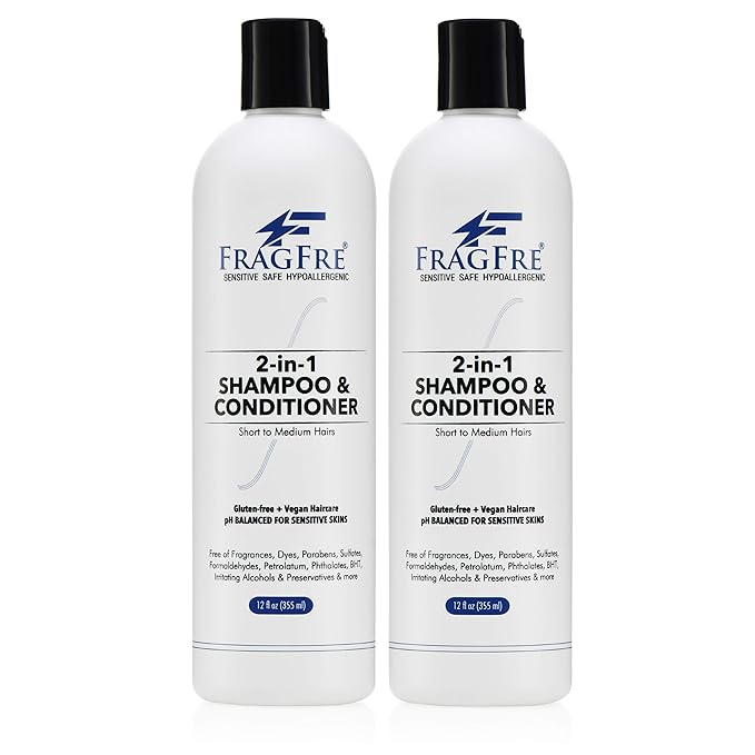 2 in 1 Shampoo and Conditioner 12 oz (2-Pack Gift Set) - Fragrance Free Conditioning Shampoo for Short to Medium Hairs - Color Safe - Sulfate Free Cleansing Conditioner for Sensitive Skin
