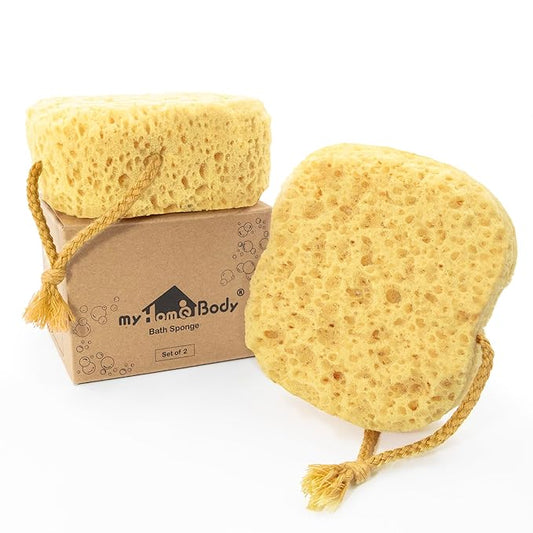 myHomeBody Bath Sponge, Foam Loofah, Body Scrubber for Bathing, Exfoliating Shower Pouf for Shower – Large Size, Lots of Lather, Square, 2 Pack