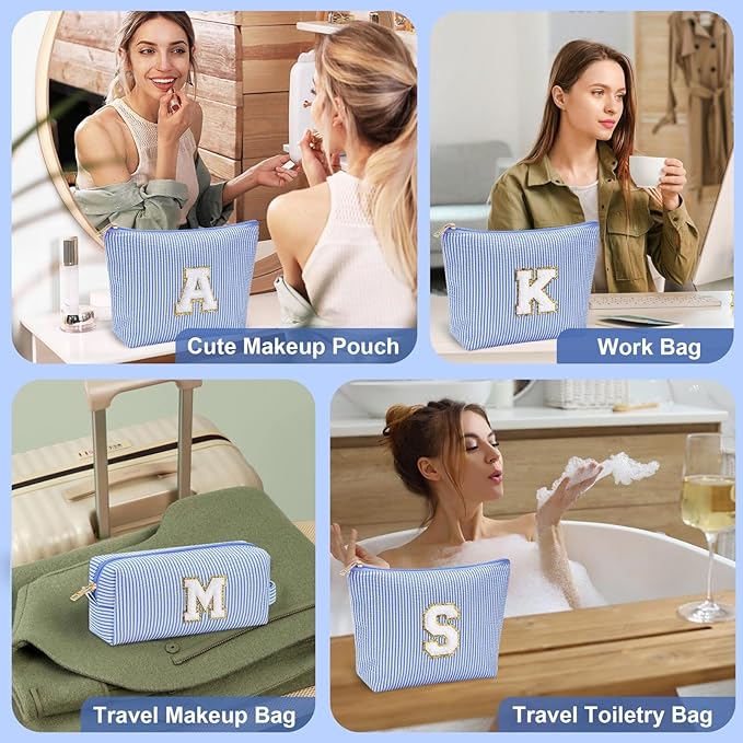 YOOLIFE Teen Girl Gifts Trendy Stuff | Makeup Bag | Cosmetic Bag | Makeup Pouch Teen Girl Gifts Trendy Stuff | Mothers Day Gifts | Birthday Gifts for Women Girls | Thank You Gifts Blue | Initial J