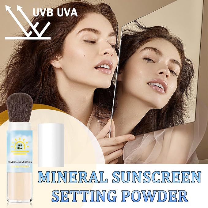 Sunscreen Setting Powder SPF 50 +,Translucent Mineral Sunscreen with Brush for Face Make Up,Oil Control Matte Finish,Lightweight Breathable Face Makeup Powder