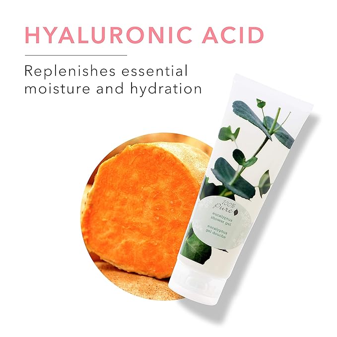 100% PURE Eucalyptus Shower Gel Natural Foaming & Hydrating Body Wash - Deeply Moisturizing Gentle Soap Cleanser for All Skin Types, Even Sensitive - Gluten-Free - 8 Fl Oz