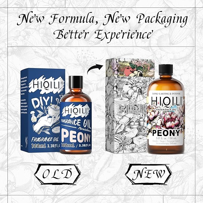 HIQILI Peony Fragrance Oil for Home Diffuser, Idea for Making Candle, Women's Perfume, Car Air Freshener, Skin & Body Care - 5.07 Fl Oz