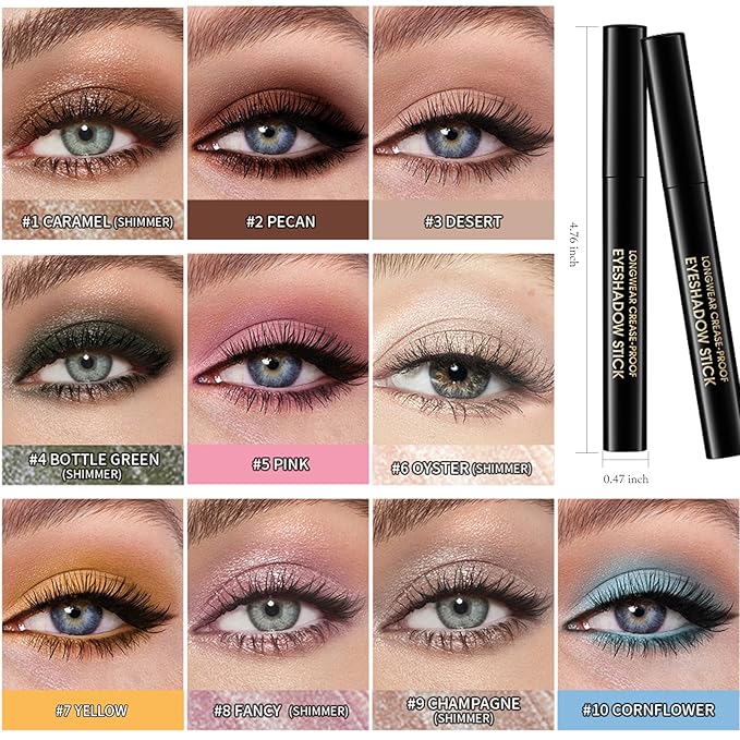 Shimmer Eye Shadow Stick, Cream Eyeshadow Stick Long-Lasting Crease-Proof Blendable Eye Brightener Pencil Multi-use for Eyeliner Highlighter Smooth Cream to Powder Eyes Crayon Makeup, 8 FANCY