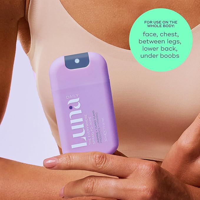 Luna Daily Mini Body Cleansing Spray | Instant Cleansing & Hydration for Feminine & Body Care | pH-Balanced & Moisturizing | Fresh Jasmine & Ylang Ylang Scent | Odor Control & Pregnancy-Safe, 30ml