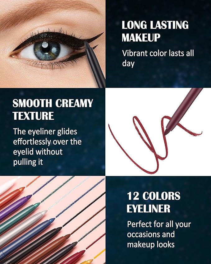 White Matte Gel Eyeliner Pencil Waterproof, Metallic Retractable Cream Smooth Eye Liner Pencils, Long Lasting Waterline Hypoallergenic Eyeliner Brightener Pencil, Smudge-Proof Eye Makeup for Women-01