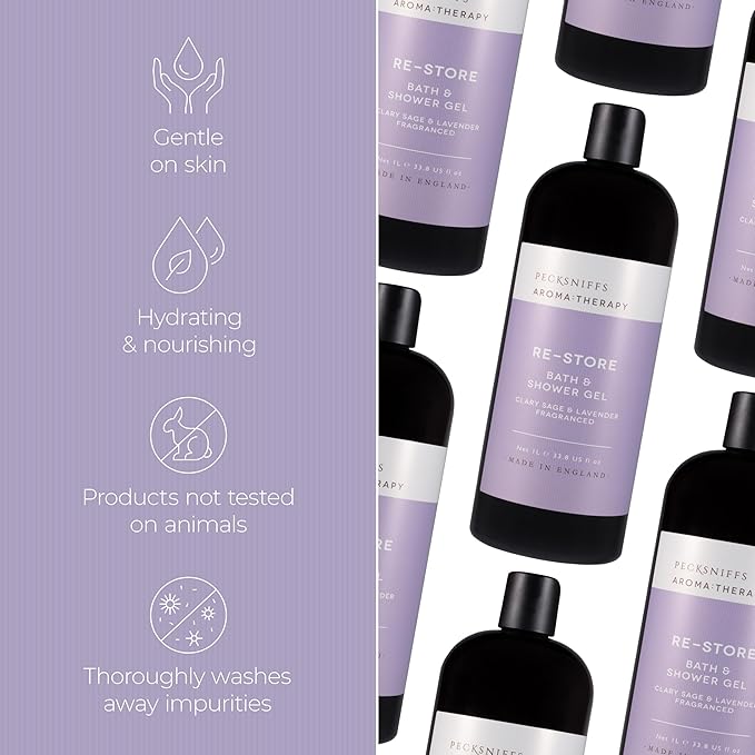 Pecksniff's Aroma:Therapy Re-Store Shower Gel – Luxurious Moisturizing Bath & Body Cleanser, 1000 ml/33.8 fl oz Bottle
