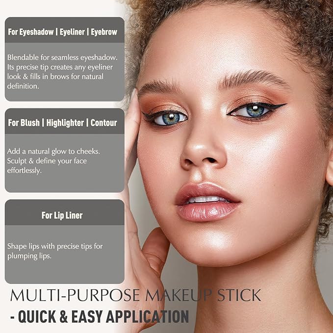 White Eyeshadow Stick, Matte Cream Eyeshadow Long-Lasting Crease-Proof Eye Brightener Stick High Pigmented Shadow Highlighter Makeup Pencil Crayon with Blending Brush & Built-in Sharpener