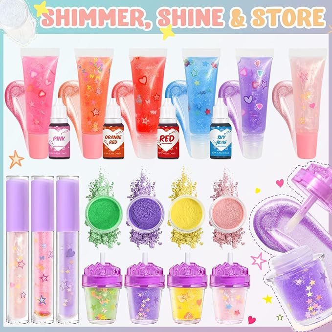 Jcoos Lip Gloss Making Kit, 66PCS DIY Lip Glosses Set to Make Your Own Lip Stick, Fun Craft Makeup Lipglosses, All-Inclusive Moisturizing Handmade Lip Glaze Supplies Set for Beginner Women Girls