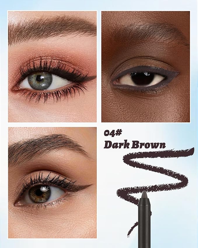 Waterline Gel Eyeliner Pencil, Dark Brown Matte Waterproof Long Lasting Cream Eye Liner Pencils with Sharpener, Hypoallergenic Highly Pigmented Precision Smudge-Proof Eyeliner Makeup Pen for Women-04