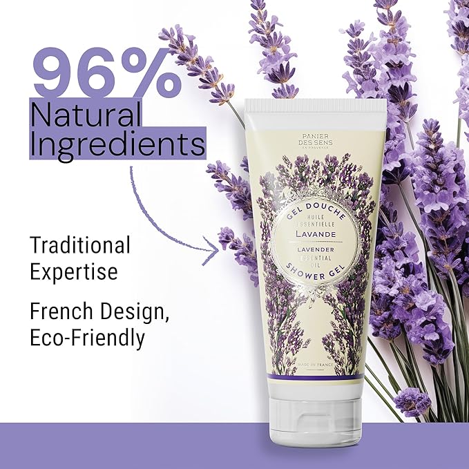 Panier des Sens - Lavender Moisturizing Body Wash for Women & Men - Gentle Shower Gel with 96% Natural Ingredients for Normal, Sensitive Skin - Body Care Made in France, SLS Free, Vegan - 6.8 Fl Oz