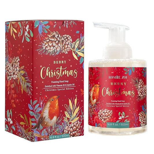 ROMIIE ZOI Christmas Foaming Hand Soap with Gift Box- Berry Christmas, Infused with Holiday Floral- 500ml/ 16.8oz