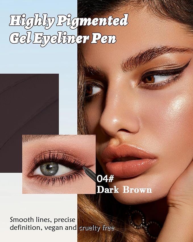 Waterline Gel Eyeliner Pencil, Dark Brown Matte Waterproof Long Lasting Cream Eye Liner Pencils with Sharpener, Hypoallergenic Highly Pigmented Precision Smudge-Proof Eyeliner Makeup Pen for Women-04