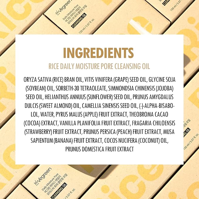 VEGREEN Rice Daily Moisture Pore Cleanser Oil – Cleanser for Face & Makeup Removal, Deep Pore Control & Hydrating Korean Cleansing for Oily & Sensitive Skin, 7-Plant Oil Complex - 5.07 fl oz