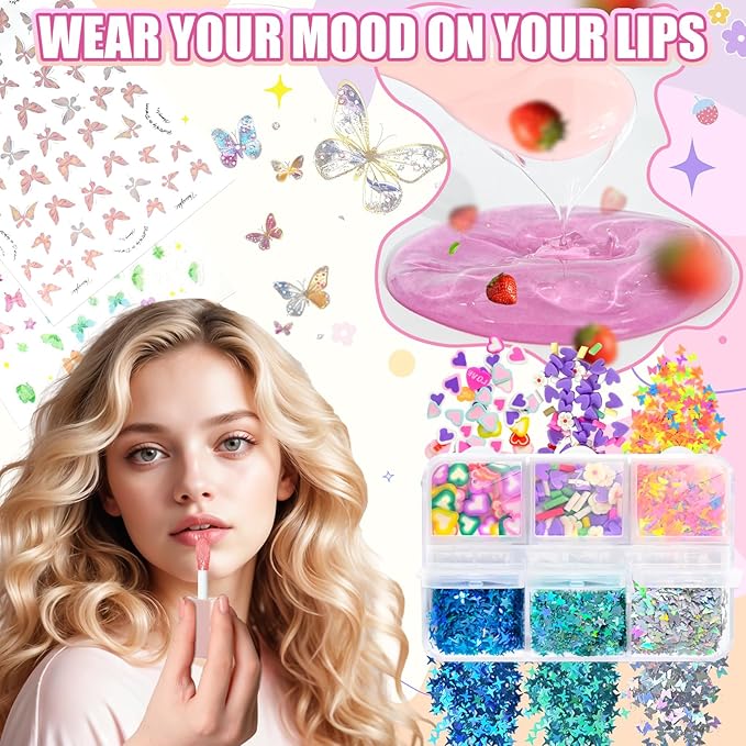 Jcoos 64PCS DIY Lip Gloss Making Kit, DIY Lip Glosses Set to Make Your Own Lip Stick, Fun Craft Makeup Lipglosses, All-Inclusive Moisturizing Handmade Lip Glaze Supplies Set for Beginner Women Girls