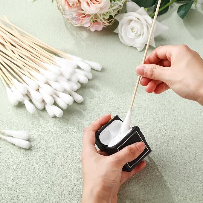 Zhehao 300 Pcs 8 Inch Large Cotton Swabs with Bamboo Handle Oversized Extra Long Cotton Tipped Applicators with Large 1/2" Diameter Ear Swabs for Wound Cleaning, Makeup