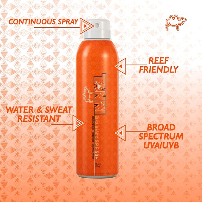 TANRI SPF50+ Aerosol Free Sunscreen Spray; Hawaii 104 Reef Act Compliant; Sunscreen Spray for Face and Body; Water & Sweat Proof; Octinoxate & Oxybenzone Free; UVA/UVB Protection; (6 fl. oz.)