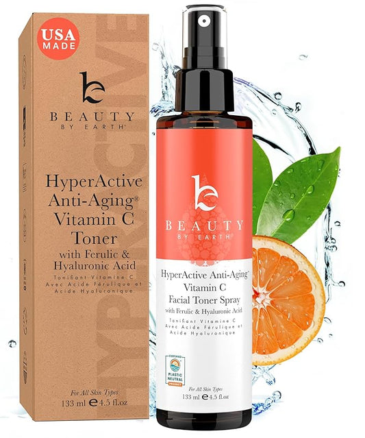 Vitamin C Face Toner - USA Made with Natural & Organic Ingredients, Alcohol-Free Skin Brightening Facial Toner for Sensitive and Aging Skin, Pore Minimizing Face Mist for Women and Men