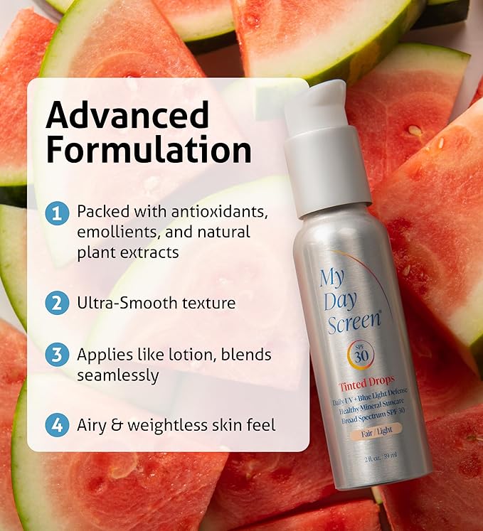 Tinted Sunscreen for Face, 3-in-1 Moisturizer with SPF 30, Face Sunscreen Protection, Tinted Drops to Match Light to Medium Skin Tones, 2 fl oz