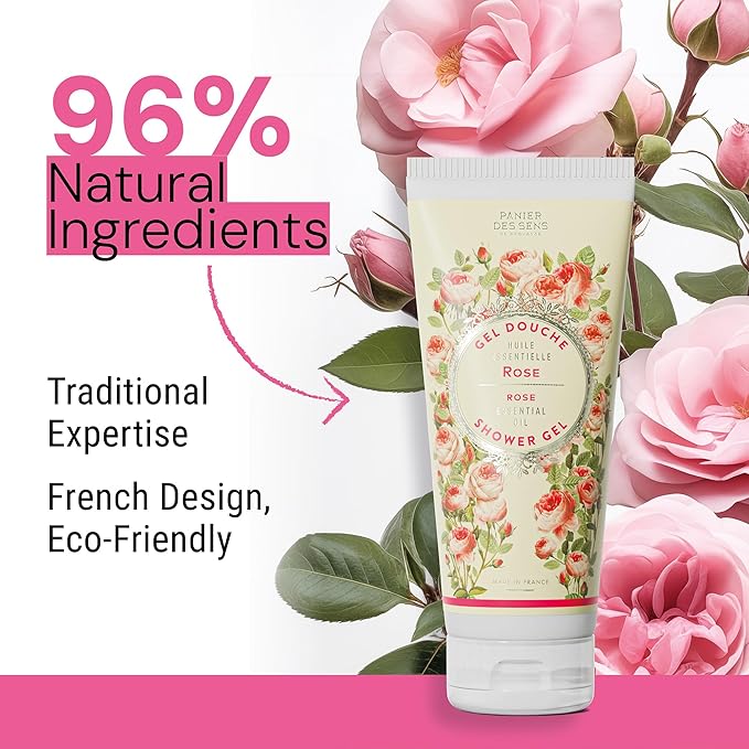 Panier des Sens - Rose Moisturizing Body Wash for Women & Men - Gentle Shower Gel with 96% Natural Ingredients for Normal & Sensitive Skin - Body Care Made in France, SLS Free, Vegan - 6.8 Fl Oz