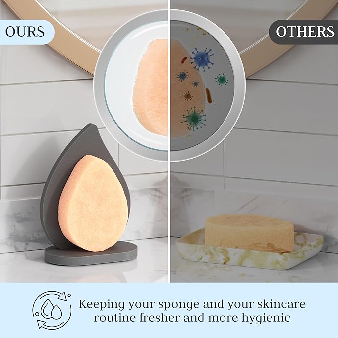 Facial Sponge Holder Compatibe with Buff-Puff Facial Sponge, Diatomite Water Absorbing Stone Drying Makeup Sponge Holder for Bathroom Counter