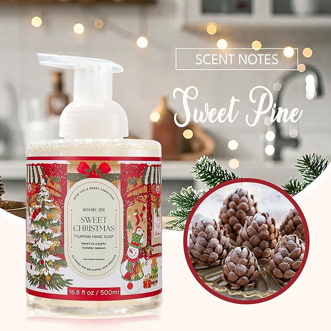 ROMIIE ZOI Christmas Foaming Hand Soap with Gift Box- Sweet Christmas, Infused with Sweet Pine - 500ml/ 16.8oz