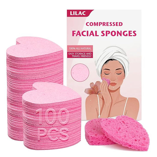 100 Count Compressed Pink Facial Sponges | 100% Natural Cellulose Eco-Friendly Makeup Sponges for Gentle Cleansing, Exfoliating & Stubborn Makeup Removal | Travel & Home Beauty Essentials for Women