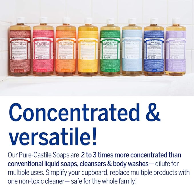 Dr. Bronner's - Pure-Castile Liquid Soap (Peppermint, 25 ounce) - Made with Organic Oils, 18-in-1 Uses: Face, Body, Hair, Laundry, Pets and Dishes, Concentrated, Vegan, Non-GMO (2-Pack)