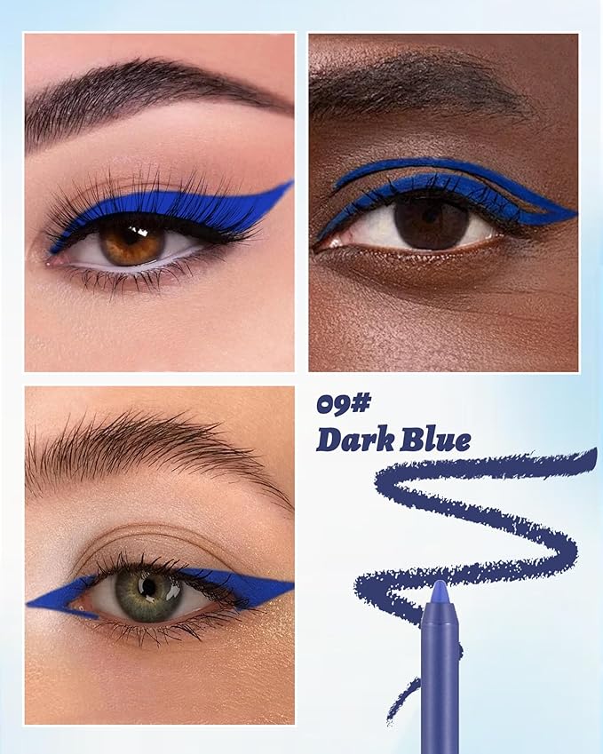 Waterline Gel Eyeliner Pencil, Dark Blue Matte Waterproof Long Lasting Cream Eye Liner Pencils with Sharpener, Hypoallergenic Highly Pigmented Precision Smudge-Proof Eyeliner Makeup Pen for Women-09