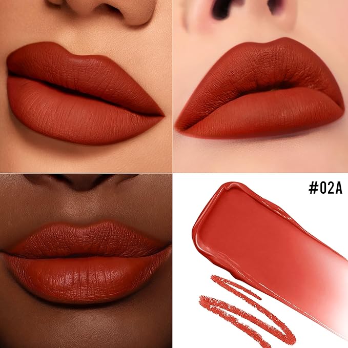 Red Matte Liquid Lipstick and Lip Liner Set for Women Long Lasting Waterproof Lipsticks 24 Hours Smudgeproof Lip Liner and Lipstick Combo, A02