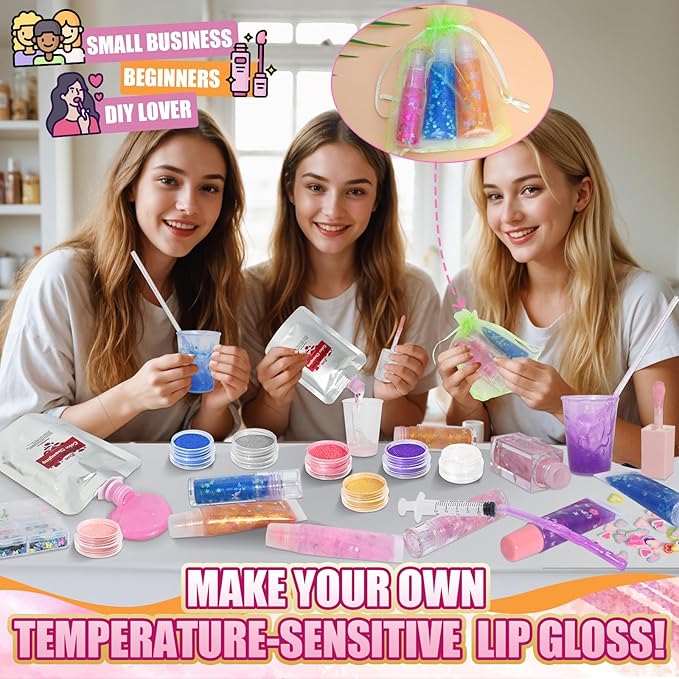 Jcoos 64PCS DIY Lip Gloss Making Kit, DIY Lip Glosses Set to Make Your Own Lip Stick, Fun Craft Makeup Lipglosses, All-Inclusive Moisturizing Handmade Lip Glaze Supplies Set for Beginner Women Girls