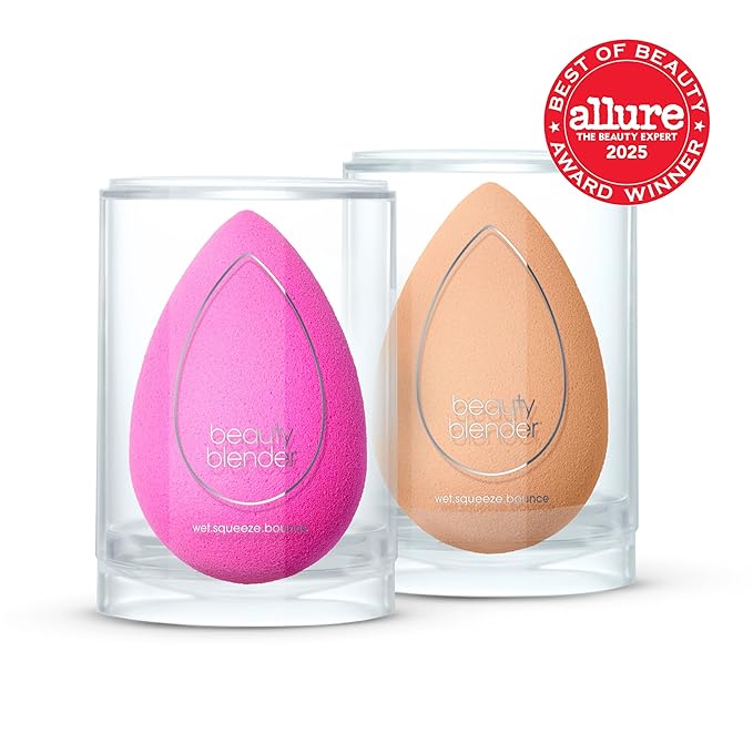 Beautyblender® | Original Pink + Nude Beauty Blender 2-Piece Bundle for Blending Foundations, Powders, and Creams, Super-Soft Foam for Streak-Free Application, Made in the USA, Reusable, Washable