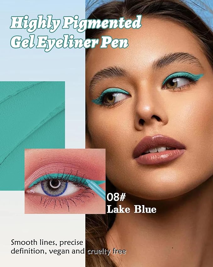 Waterline Gel Eyeliner Pencil, Lake Blue Matte Waterproof Long Lasting Cream Eye Liner Pencils with Sharpener, Hypoallergenic Highly Pigmented Precision Smudge-Proof Eyeliner Makeup Pen for Women-08