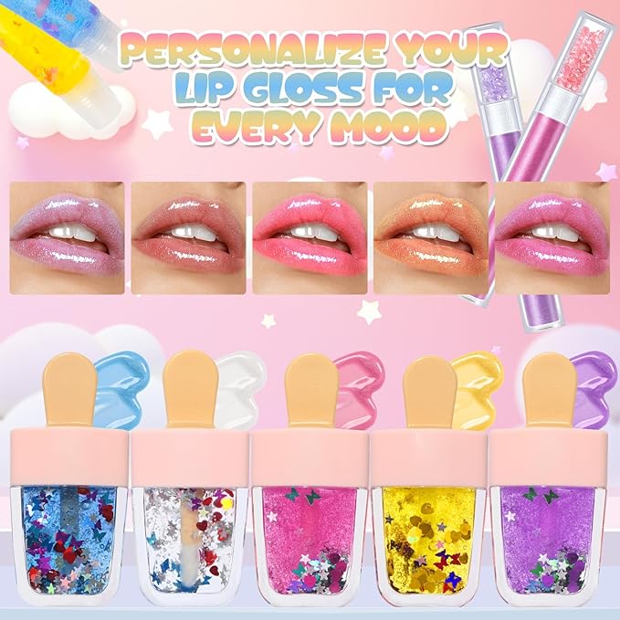 Jcoos DIY Lip Gloss Making Kit, DIY Lip Glosses Set to Make Your Own Lip Stick, Fun Craft Makeup Lipglosses, All-Inclusive Moisturizing Handmade Lip Glaze Supplies Set for Beginner Women Girls