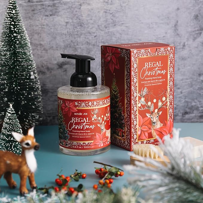 ROMIIE ZOI Christmas Foaming Hand Soap with Gift Box- Regal Christmas, Infused with Holiday Floral- 500ml/ 16.8oz