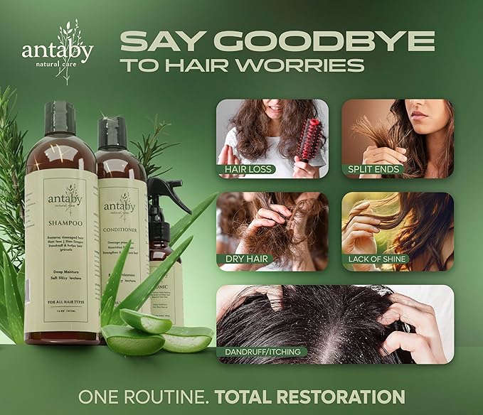 – 3-Step Botanical Hair Care Set for Men and Women with Shampoo, Conditioner & Hair Tonic – Hydrating Routine for Dry, Damaged or Color-Treated Hair