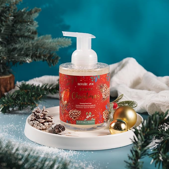 ROMIIE ZOI Christmas Foaming Hand Soap with Gift Box- Berry Christmas, Infused with Holiday Floral- 500ml/ 16.8oz