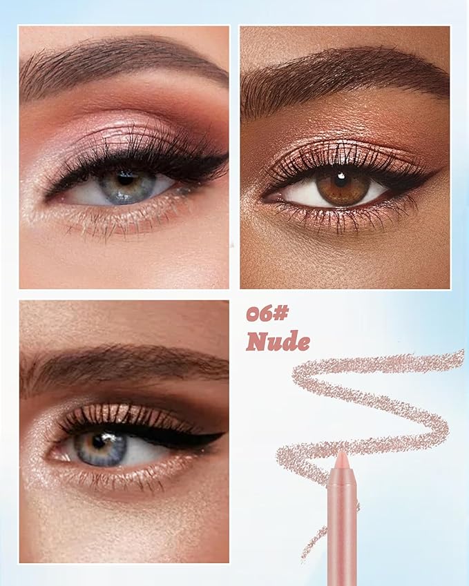 Waterline Gel Eyeliner Pencil, Nude Beige Shimmer Waterproof Long Lasting Eye Liner Pencils with Sharpener, Highly Pigmented Hypoallergenic Cream Glitter Eyeliner Brightener Pen Makeup for Women-06