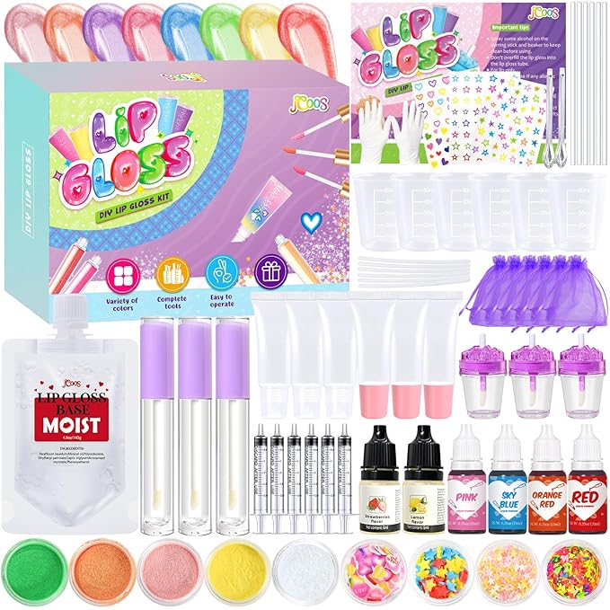 Jcoos Lip Gloss Making Kit, 66PCS DIY Lip Glosses Set to Make Your Own Lip Stick, Fun Craft Makeup Lipglosses, All-Inclusive Moisturizing Handmade Lip Glaze Supplies Set for Beginner Women Girls