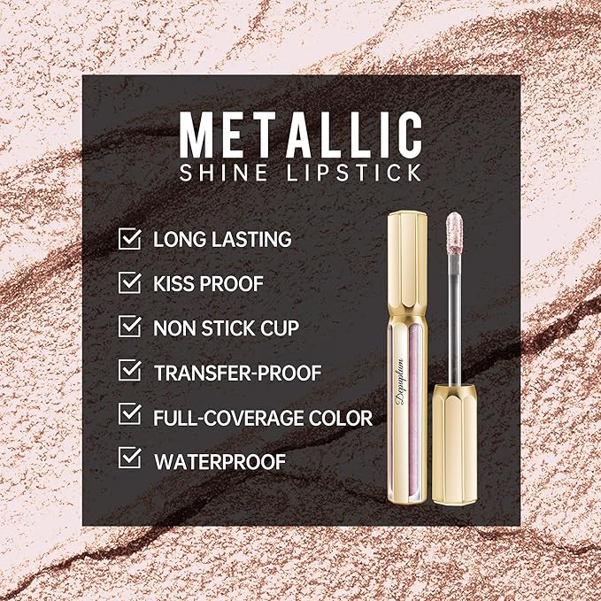 Silver Lipsticks for Women Metallic Lipstick Long Lasting Non Stick Cup Lip Gloss, Shimmer Lightweight Hydrating Full Coverage Lip Color, DP110 Moonlight