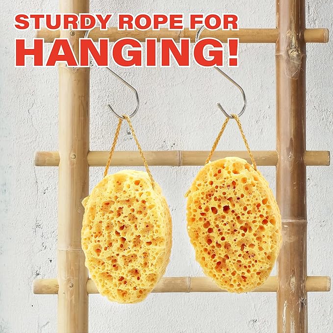 myHomeBody Bath Sponge, Foam Loofah, Body Scrubber for Bathing, Exfoliating Shower Pouf for Shower – Large Size, Lots of Lather, Oval, 2 Pack