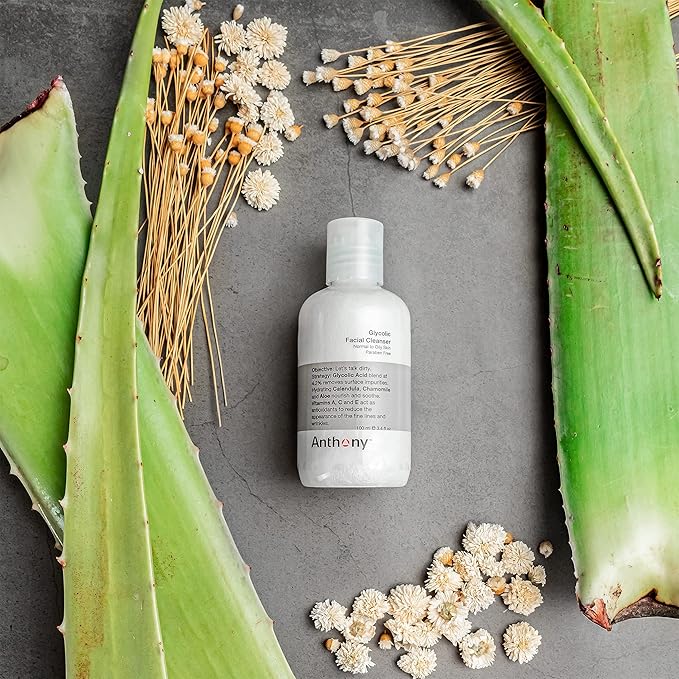 Anthony Glycolic Facial Cleanser for Men, Daily Exfoliating & Hydrating Face Wash, Shave Prep, Non-Foaming, Deep Cleansing, Gentle on Sensitive Skin, Removes Dirt & Oil, Smooths Texture, 3.4 Fl Oz