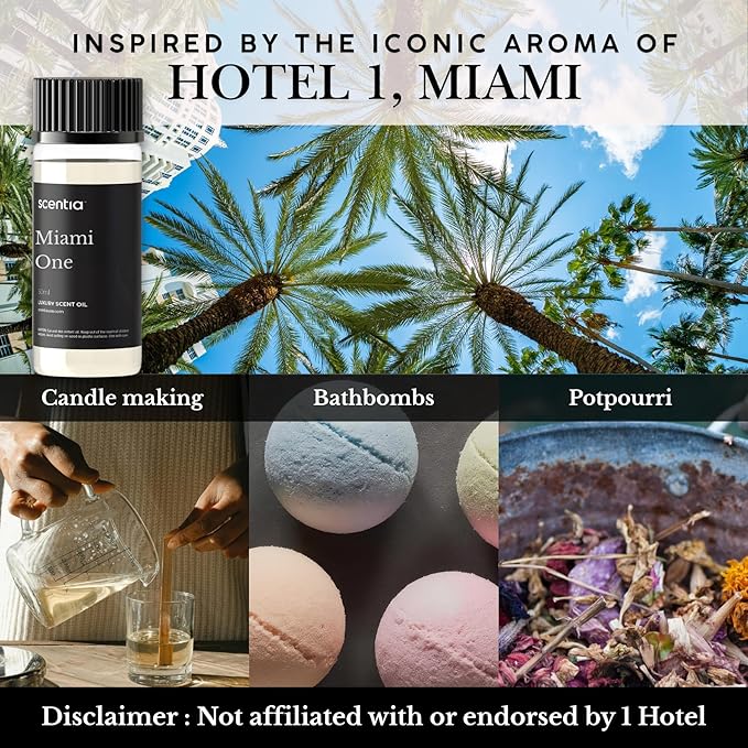 Scentia Miami One Hotel Diffuser Oil Inspired by The 1 Hotel Miami Beach- 50 ml 1.69 fl oz - Essential Oil Blend Sandalwood, Cedar & Lemon Notes for Aromatherapy Diffusers Humidifiers