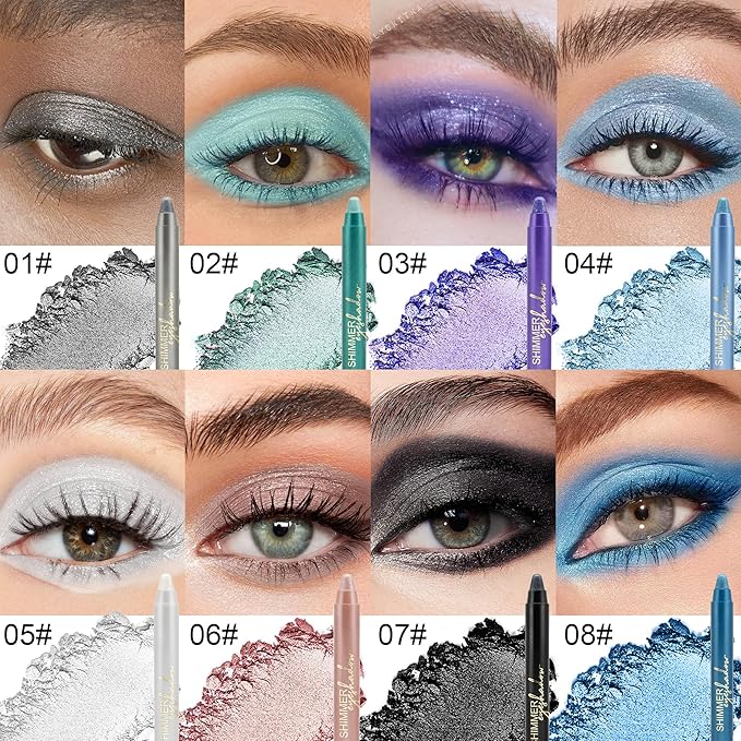 Silvery Eyeshadow Stick Makeup, Highlighter Cream Brightener Eye Shadow Pencil, Waterpoof Long Lasting Shimmer Eyeliner, Glitter Primer Palette Crayon