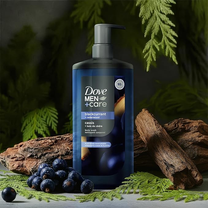 DOVE MEN + CARE Blackcurrant + Cedarwood Plant-Based Moisturizing Body Wash for Men, 26oz