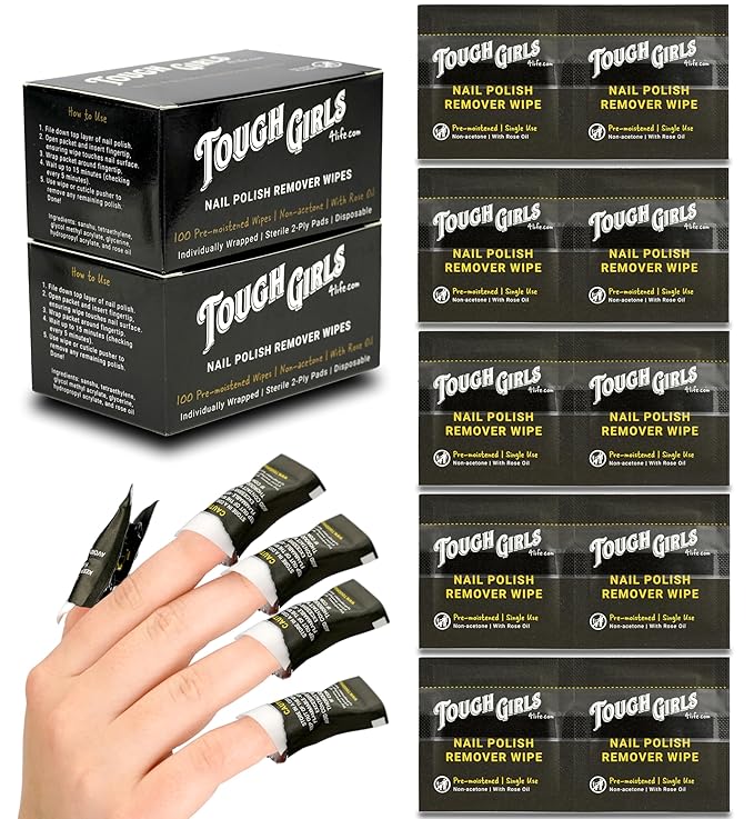 | Nail Polish Remover Wipes | 100% Non-Acetone | Secure Adhesive Strip | Rose Oil | Pre-moistened 2-Ply (200 Pack)
